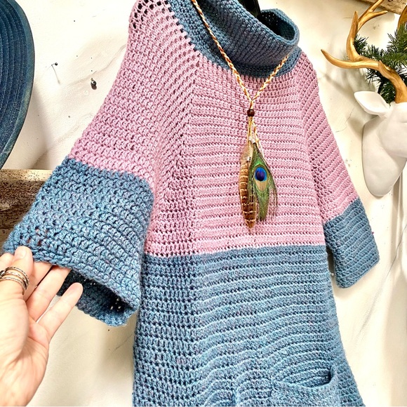 Artisan mini boho dress/tunic w cottage core granny farmhouse vibe - Picture 5 of 11